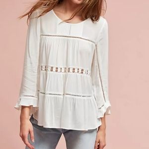 ANTHROPOLOGIE MAEVE Laban Henley Lace Eyelet Blouse Top